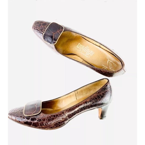 Vintage 1950's-60's SEYMOUR Troy TROYLINGS Alligator Pumps ~ 7 Narrow Brown - Picture 6 of 11